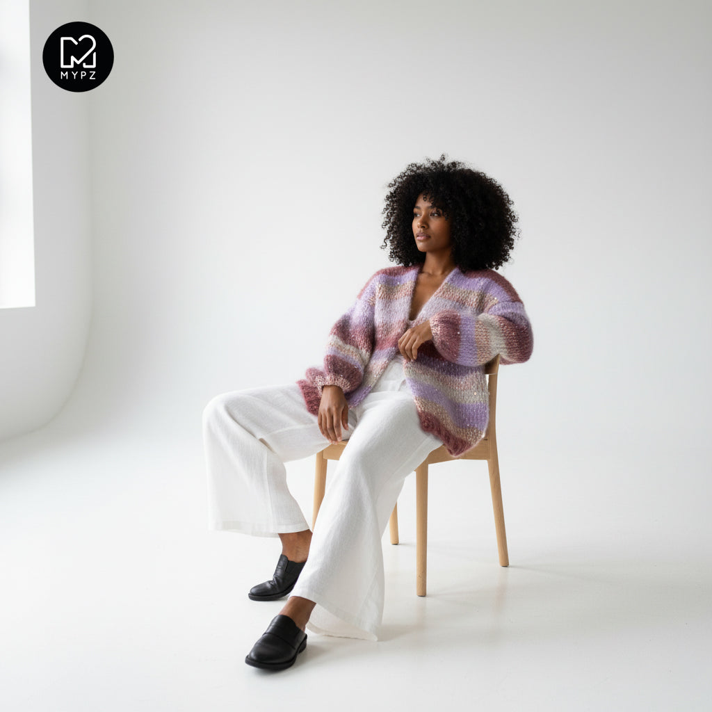 Chunky Mohair cardigan Whisper Rose