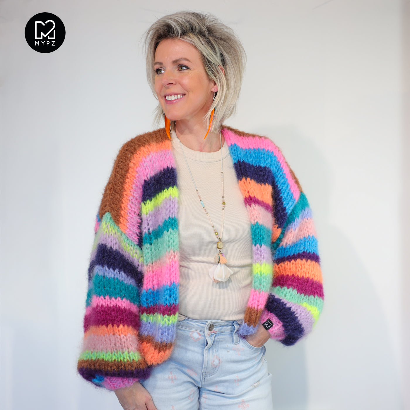 Knit Pattern – Chunky Mohair Cardigan Rainbow Medley No.12 (ENG-NL-DE)