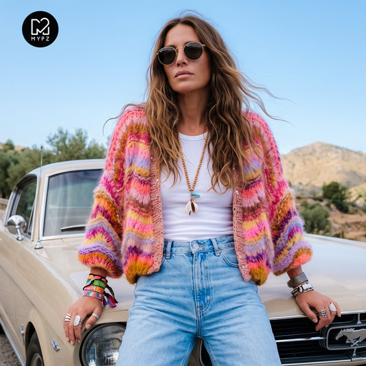 Knit pattern – Short Chunky Mohair Cardigan Colorflow Wave No.12 (ENG-NL-DE)