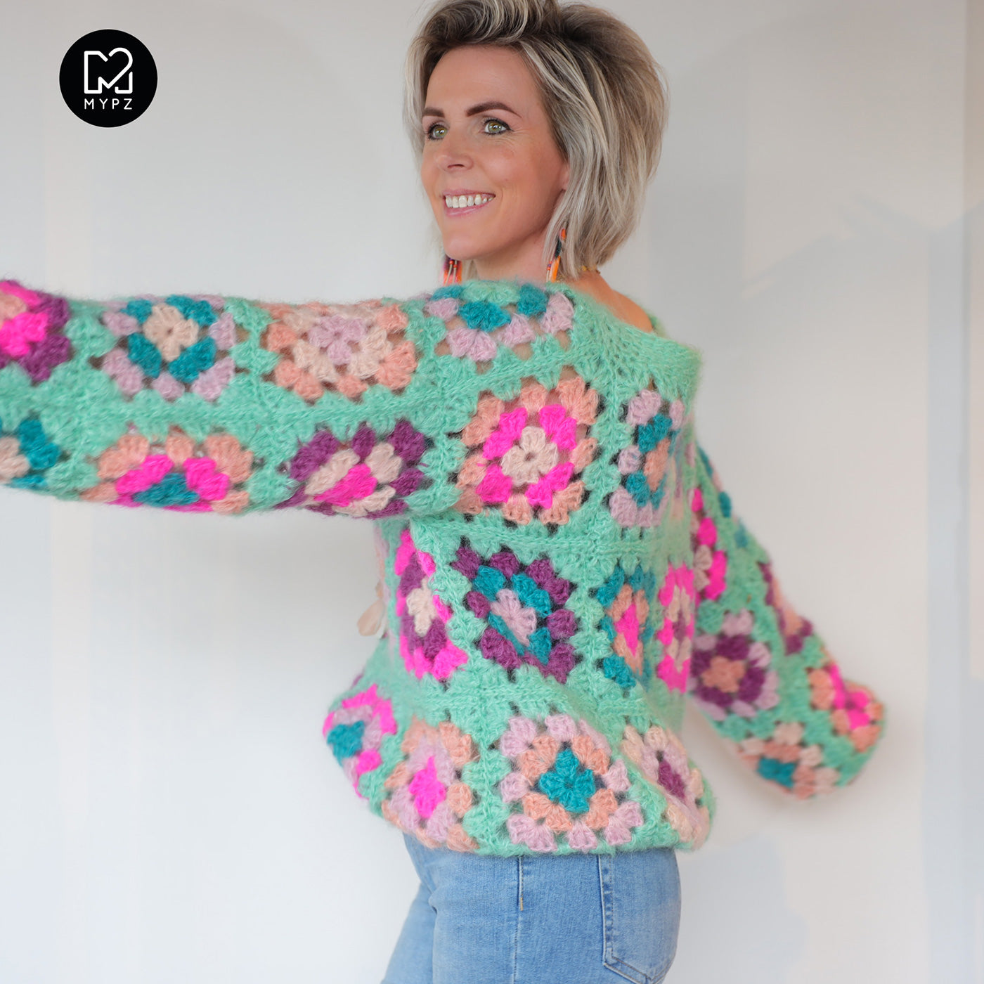 Crochet kit - MYPZ Granny square Mohair pullover Mint (ENG-NL-DE)