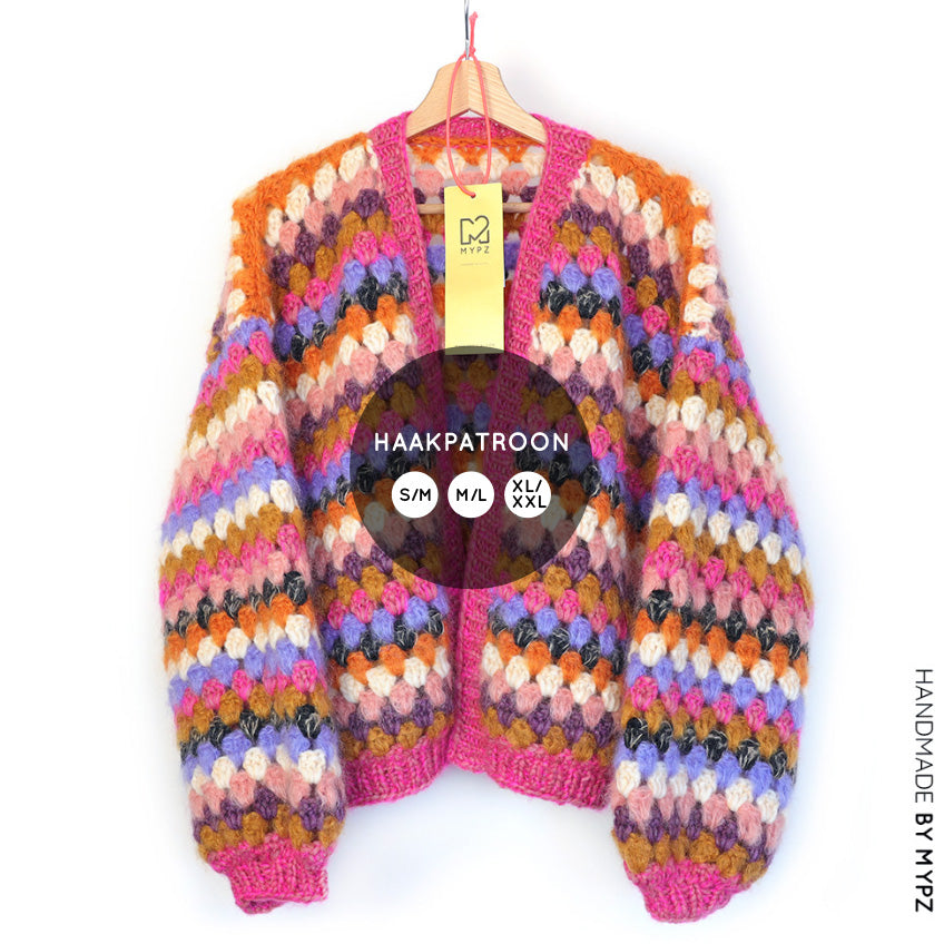 Crochet pattern - MYPZ short Mohair Granny stripes cardigan Rosé (ENG-NL)