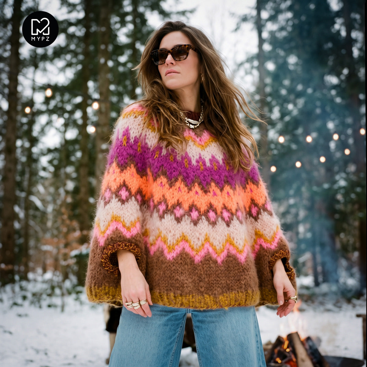 Knit pattern – MYPZ Chunky Topdown Mohair Poncho Brownberry No.12 (ENG-DE-NL-ES-FR-IT-DA-SV-NO)