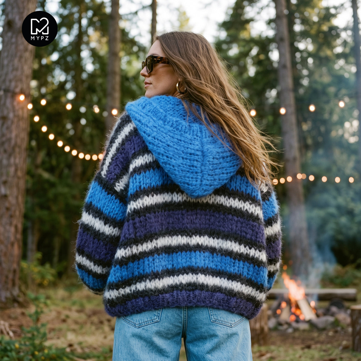 Knitting Kit – MYPZ Hooded Chunky Mohair Bomber Cardigan Blue No.15 (ENG-DE-NL-ES-FR-IT-DA-SV-NO)