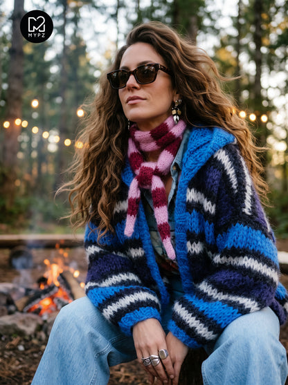 Knitting Kit – MYPZ Hooded Chunky Mohair Bomber Cardigan Blue No.15 (ENG-DE-NL-ES-FR-IT-DA-SV-NO)