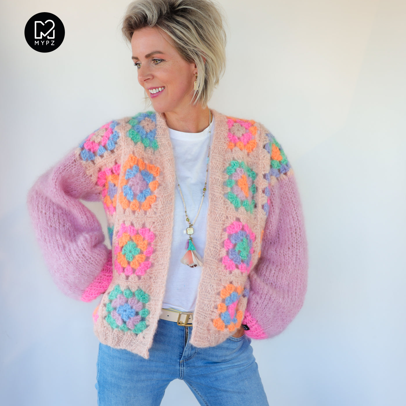 MYPZ Chunky Mohair Granny square cardigan Marshmallow