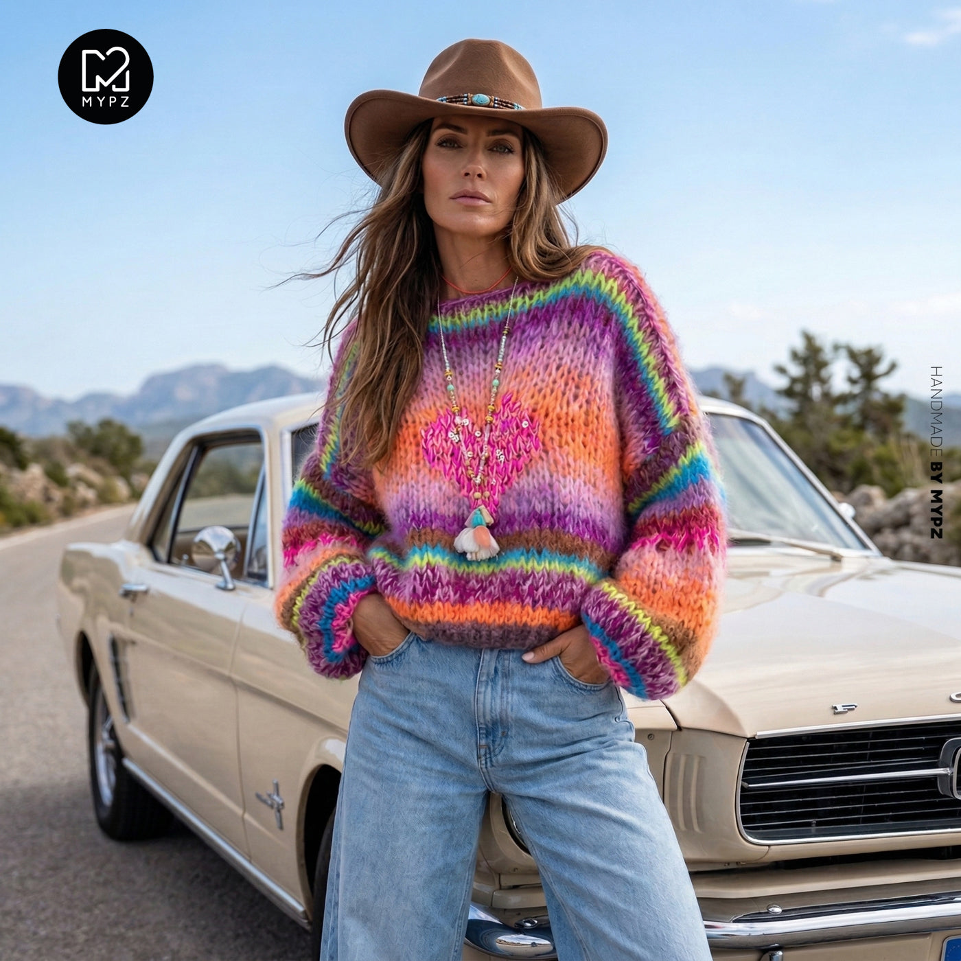 Knitting Kit – MYPZ Short Chunky Pullover Neon Hearts No15 (ENG-NL-DE)