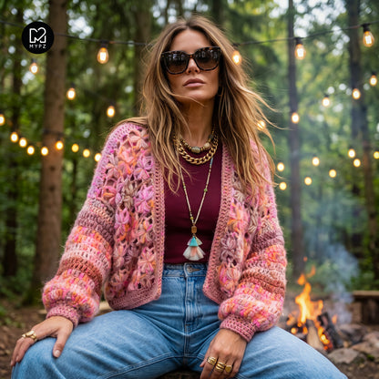 Crochet pattern - MYPZ Short Wildflower cardigan Pecan (ENG-DE-NL-ES-FR-IT-DA-SV-NO)