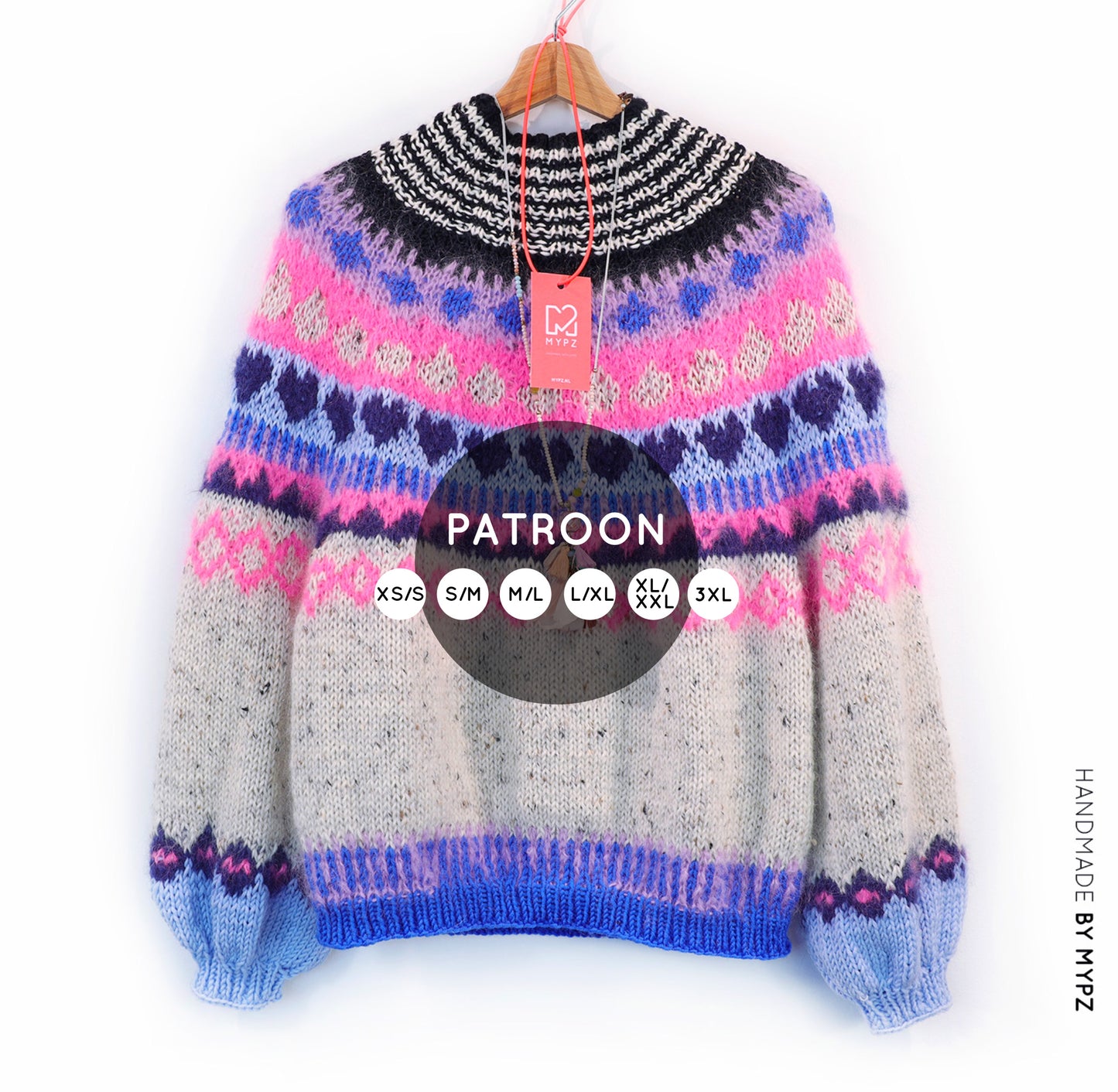 Knit pattern – MYPZ Nordic top-down sweater Blue Heart No6 (ENG-NL-DE)