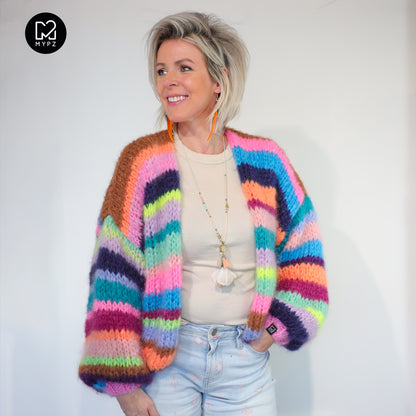 Knit Pattern – Chunky Mohair Cardigan Rainbow Medley No.12 (ENG-NL-DE)