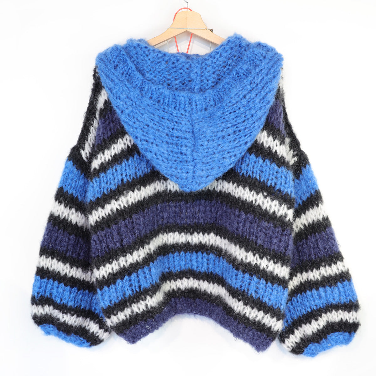 Knitting Kit – MYPZ Hooded Chunky Mohair Bomber Cardigan Blue No.15 (ENG-DE-NL-ES-FR-IT-DA-SV-NO)