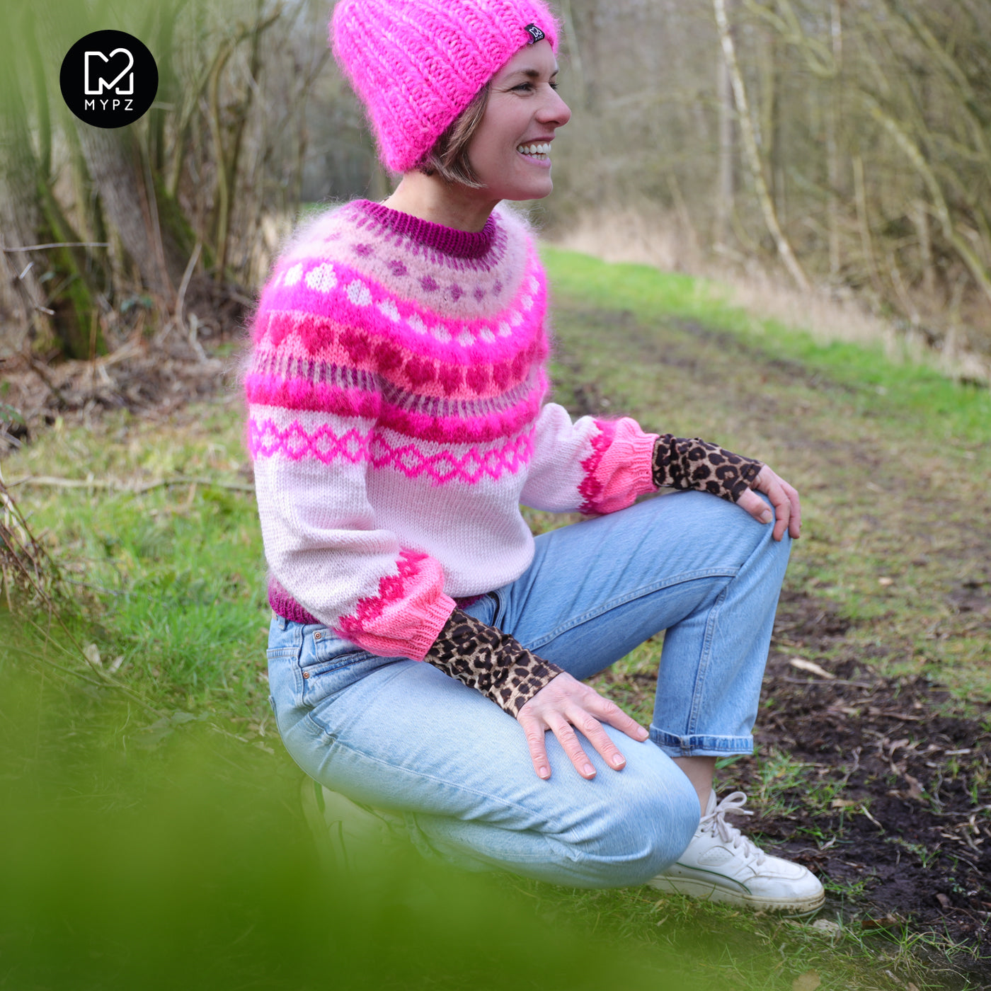 Knitting Kit – MYPZ top-down sweater Pink Hearts No6 (ENG-NL-DE)