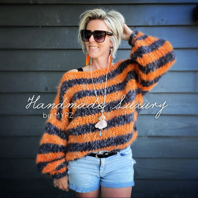 MYPZ basic chunky mohair pullover ORANGE-BLACK