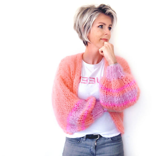 MYPZ short bernadette mohair cardigan salmon